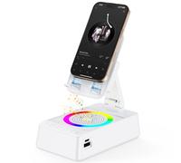 TARKARI Altavoz de inducción inalámbrico, altavoz Bluetooth con función de carga, soporte plegable para teléfono celular con luz ambiental, soporte ajustable para teléfono de escritorio para oficina