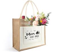Tarklanda Bolsa de yute para mujer con texto en alemán "Meer geht immer, Jute Shopper Damen Maritime Handtasche, Yute Strandtasche 35x30x14cm, Geschenk für Frauen Meerliebhaber Strandliebhaber Sommer