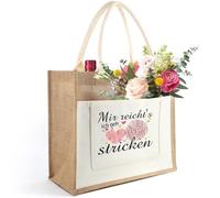 Tarklanda Bolsa de yute para mujer con texto en alemán "Mir reicht's ich geh geh stricken, Jute Tote Bag für Aufbewahrung stricken, Jute Einkaufstasche Damen, Geschenke für Oma Mama zum Geburtstag