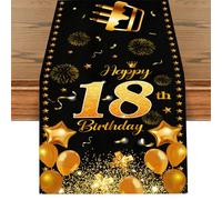 Tarklanda Camino de Mesa de 18 cumpleaños, Negro y Dorado, Feliz 18 cumpleaños, decoración de celebración, Mesa de Cocina, al Aire Libre, Interior, Vacaciones, Fiesta, decoración, 180 x 35 cm