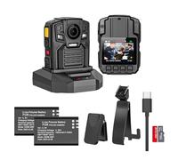 Tarkonn - Cámara corporal con grabación de audio y video, cámara corporal 4K/2160P, 2 baterías de 1950 mAh, visión nocturna, GPS, cámara corporal 128G, cámara de cuerpo de policía
