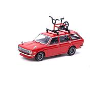 Tarmac Works Modelo de fundición a presión a escala 1:64 compatible con carro Datsun Bluebird 510 (con bicicleta y baca) en rojo