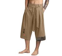 Taro Pantalones Japoneses Hombre Baggy 3/4 Pantalones Cortos Taro para Hombres de Lino Ropa Kimonos Tradicionales Japoneses con Cordón de Ajuste Pantacourt 3/4, café, XXXXXL