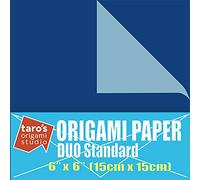 [Taro's Origami Studio] Duo Blue/Light Blue (Diferentes colores en cada lado) Papel Kami de doble cara estándar de 15 cm (15 cm) con patrones de cambio de color, 50 hojas (fabricado en Japón)