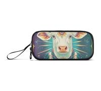 Tarot blanco bohemio astrológico de vaca de nailon con cremallera, estuche de alta capacidad para lápices, bolsa de papelería universitaria para adultos escolares