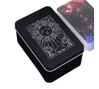 Tarot Card Box - Metal Storage Case With Moon & Sun Print, Organizer For Decks, Playing Cards & Jewelry | Protective Holder For Oracle Cards, Keeps Collections Safe, Gift For Teens & Adults