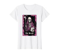 Tarot Card - El Esqueleto Ermitaño Oscuro Camiseta gráfica económica, Mujer, Blanco, S