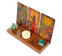 Tarot Card Holder - Wooden Moon Phase Organizer with Candle Tray
