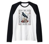 Tarot Carta Cuervo Cráneo Muerte Gótico Cuervo Luna Camiseta Manga Raglan