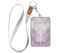 Tarot de ángel de piel con cordón y capacidad de 3 tarjetas para identificación de oficina, escuela, tarjetas de hotel, tarjetas de paso