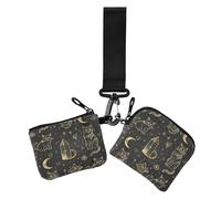 Tarot gótico negro y dorado para mujer, tarjetero pequeño desmontable con cremallera y llavero para el trabajo, 2 paquetes de tarjetas de crédito para, Tarot gótico negro y dorado, Moderno