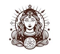 Tarot místico inspirado en una mujer con estrellas y símbolos. Calcomanías de pared de papel adhesivo 67.2x71.5cm Cultura del tatuaje Café