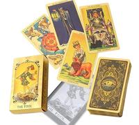 Tarot Rider Waite Regalo, con Libro Guía en Español e Inglés, 78 Cartas Tarot de lámina Dorada para Coleccionar, PVC, Resistente al Agua y a Las Arrugas, Baraja Tarot para Principiantes (Dorado)