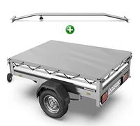 Tarpofix® Lona para remolque plana 212 x 123 x 7,5 cm + 1x Soporte de lona (ajustable 100-145 cm) - Lona remolque de PVC - Cubierta para varios remolques de coches de 750 kg