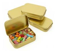 Tarqite 4 cajas de almacenamiento de metal doradas con tapa, caja de metal vacía, caja de lata pequeña, caja de metal portátil rectangular para caramelos, joyas, piezas pequeñas, 9,5 x 6 x 2,1 cm