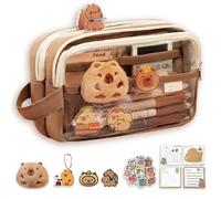 Tarqite Capybara - Juego de Estuches de 5 Capas, Estuche de Capibara Transparente, Juego de artículos de papelería con Felpa Capibara, Notas Adhesivas, Colgantes, 2 broches, 20 Pegatinas (sin lápiz)