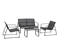 Tarrington House Conjunto de Muebles de Exterior, 4 Piezas, Acero/Textil, 2 Sillones, 1 Sofá de 2 Plazas, 1 Mesa de Centro, para Jardín y Terraza, Negro