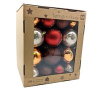 Tarrington House - Juego de Bolas de No'l, plástico, 60/80 mm, Brillante, Mate y Brillante, Colores Naturales, 50 Piezas.