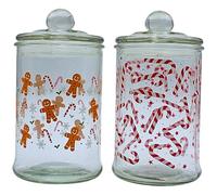 Tarro aromático, recipiente de cristal con diseño de Navidad, tarro de galletas con diseño de pan de jengibre y bastones de caramelo, altura de 19 x 10 cm, capacidad de 600 ml por vaso, contenido del