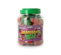 Tarro con 60 Granadas Ácidas Rellenas Super Sour, Chuches con Sabores Sandía-Ácido, Fresa y Manzana, Sin Gluten y Sin Lactosa para Compartir en Fiestas y Celebraciones