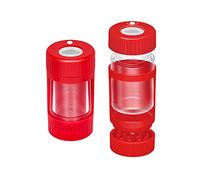 Tarro de almacenamiento con luz LED, hermético al aire, a prueba de olores, tarro con lupa de 8 veces, tarro luminoso con molinillo, recipiente para hierbas 110 ml (rojo, With Grinder)