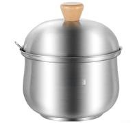 Tarro de almacenamiento de especias hecho de acero inoxidable 316L con tapa de mango de madera para uso en cocina, sal pimienta, MSG, chile, hojuelas, conservación de esencia de pollo (250 ml)