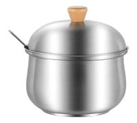 Tarro de almacenamiento de especias hecho de acero inoxidable 316L con tapa de mango de madera para uso en cocina, sal pimienta, MSG, chile, hojuelas, conservación de esencia de pollo (400 ml)