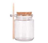 Tarro de almacenamiento de vidrio transparente grueso de 250 ml con tapa hermética de corcho y cuchara de madera, recipiente de almacenamiento de alimentos, botella para cocina y hogar