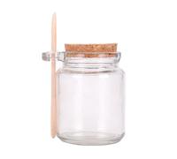 Tarro de almacenamiento de vidrio transparente grueso reutilizable con tapón de corcho y cuchara de madera para mantener los alimentos secos y frescos para el hogar, cocina, baño 250 ml