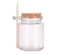 Tarro de almacenamiento de vidrio transparente grueso reutilizable con tapón de corcho y cuchara de madera para mantener los alimentos secos y frescos para el hogar, cocina, baño 250 ml