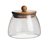 Tarro de almacenamiento hermético de vidrio de 300 ml, recipiente decorativo para café, frutos secos, jarrón de terrario con tapa de madera para caramelos, galletas, azúcar, harina, té, especias, sal
