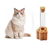 Tarro de bigotes de vidrio de alta calidad con tapa de madera y base de madera de haya, mini jarrón de cristal para bigotes de gato y pelo de animales, regalo de recuerdo elegante para los amantes