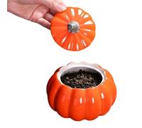 Tarro de calabaza de cerámica con tapa, tarro de caramelos de calabazas de Halloween, decoraciones de otoño, cuenco de té suelto de Halloween, recipiente hermético para galletas, dulces, especias, té