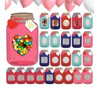 Tarro de caramelos, tarjetas de San Valentín - 25 paquetes de 15 x 9 cm tarjetas de intercambio de San Valentín con bolsas de golosinas, tarro M Ason Happy Valentines Day C-ards regalo para aula