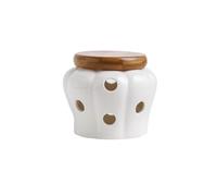 Tarro de Cerámica Blanca para Almacenamiento de Ajos y Jengibre con Tapa - Exquisito Diseño Hueco - Vela para el Hogar