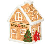 Tarro de cerámica con diseño de casa de jengibre, 12 x 16 cm, lata de almacenamiento de Navidad para galletas y dulces con tapa, lata de cerámica para decoración de mesa