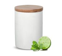 Tarro de cerámica con tapa de bambú hermética, 400 ml/13,4 oz, recipiente de almacenamiento para café, azúcar, té, nueces, grano, especias, etc. Recipiente de cerámica sellado para cocina y familia
