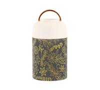 Tarro de comida aislado al vacío de acero inoxidable con patrón navideño negro y dorado para niños con cuchara para mujeres, avena durante la noche, 17 onzas