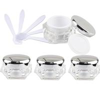 tarro de cosméticos, Paquete de 4 envases cosméticos vacíos acrílico transparente con forma diamante 10 ml tapas rosas + cucharas