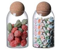 Tarro de Cristal con Tapa, 2 er Set Tarros de Almacenamiento de Vidrio, 800 ml Tarro de Vidrio de Dulces, Tarros de Conservación de Vidrio con Bola de Corcho, Tarro de Vidrio para Té, Café, Especias
