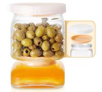 Tarro de cristal para pepinillos con colador, recipiente abatible a prueba | Dale la vuelta para separar encurtidos de salmuera, tarro abatible para aceitunas, encurtidos, jalapeños, ajo