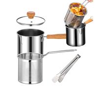 Tarro de de acero inoxidable, recipiente resistente, recipiente de cocción de 10.91 x 4.92 pulgadas con cesta, filtro de grasa de metal, soporte de de cocina con fácil vertido, olla