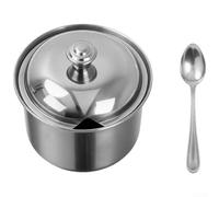 Tarro de especias de acero inoxidable con cierre de tapa y cuchara integrada para sal, azúcar, pimentón y condimentos secos (9,2 cm)