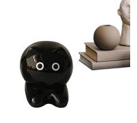 Tarro de estatuilla felina: dispensador de palillos de dientes, organizador de cerámica esmaltada, recipiente de escultura en miniatura con utilidad versátil | Ideal para baño, tocador, mesa de comedo