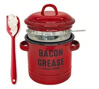 Tarro de grasa para tocino esmaltado de cocina con colador y espátula de silicona para almacenamiento de aceite de cocina Recetas de contenedores para guardar grasa Tarro para guardar grasa de tocinos