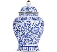 Tarro de jengibre chino con tapa, chinoiserie, estilo antiguo, decoración del hogar, retro, flores de porcelana azul y blanca, jarrón de cerámica, estilo tradicional chino Ming y Qing (ramitas de
