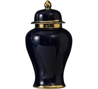 Tarro de jengibre de cerámica chino tradicional hecho a mano con tapa y borde dorado, tarro de porcelana con tapa, jarrón decorativo para decoración del hogar, latas de té, tarros de almacenamiento