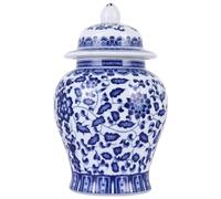 Tarro de jengibre de porcelana azul y blanca hecho a mano, jarrón decorativo tradicional chinoiserie, tarro de cerámica de pared delgada para decoración del hogar, té y exhibición (hojas)