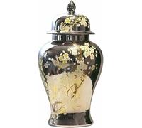 Tarro De Jengibre Dorado Con Tapa, Jarrón De Jengibre De Cerámica Clásico, Tarros Decorativos De Porcelana Para Macetas, Tarro De Templo, Decoración De Floreros Con Estampado De Flores