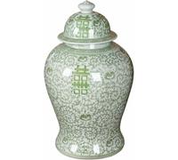 Tarro De Jengibre Floral Verde Y Blanco De Cerámica Con Tapa Chinoiserie Jarra Decorativa De Gres Para El Templo Oficina En El Hogar-